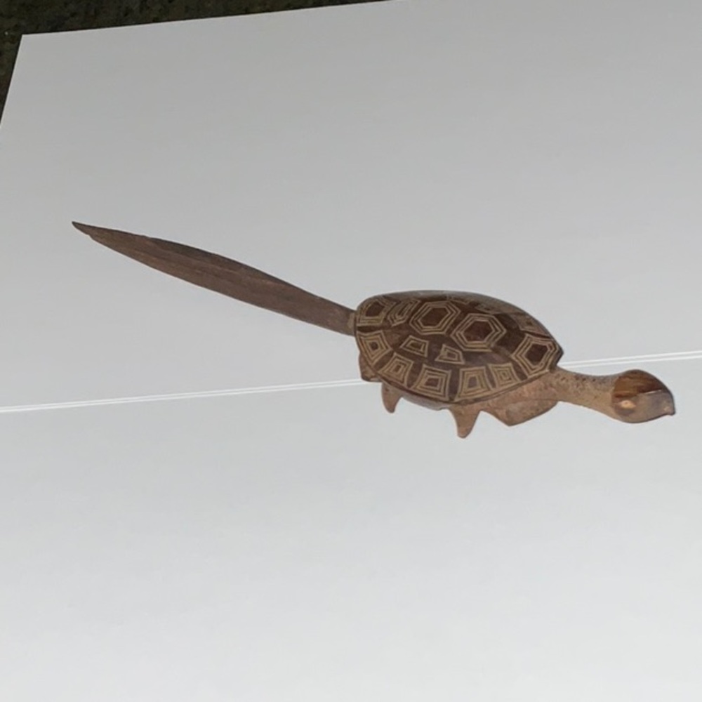 Hand Carved Wood Turtle Letter Opener Sculpture Vintage